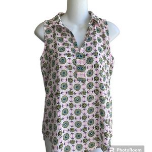 Petite Loft Outlet Top Blouse Sleevless Collared White Pink NWT Ladies XXSP